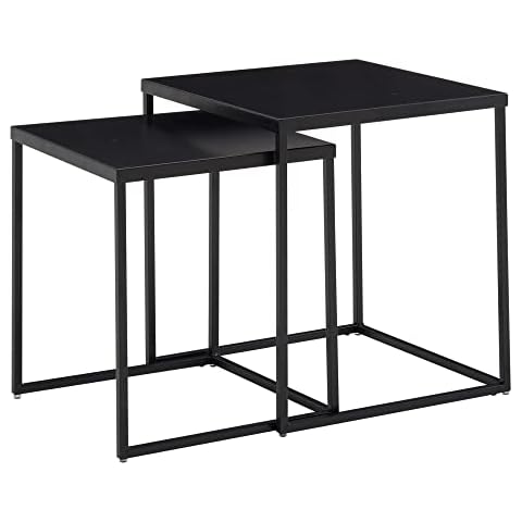 FineBuy Juego de mesas auxiliares de 2 Piezas Metal Industrial Cuadrada Cover
