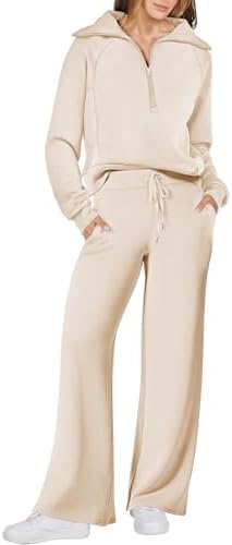 ANRABESS Women 2 Piece Outfits Sweatsuit Set 2023 Fall Oversized Half Zip Sweatshirt Wide Leg Sweatpant Lounge Set Tracksuit