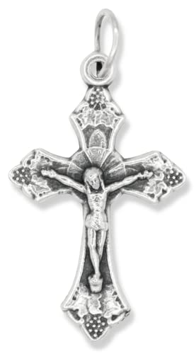 Flared Sunburst Crucifix Cross - 1 1 4 Inch Silver Oxidized Crucifix Cross for Rosary Making, Crucifix for Jewelry Making, Catholic Necklace Crucifix Pendant, Made in Italy
