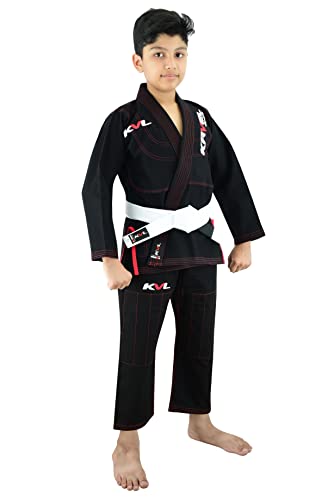 Kavel Brazilian Jiu Jitsu Gi For Kids, Ultralight & Preshrunk Bjj Kimono For Kids, Made Cotton, White Belt Included (Black - C000) #TOP4