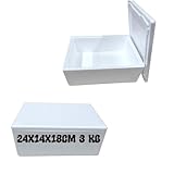 Caja térmica de poliestireno, contenedor isotérmico con tapa, blanco, 24 x 14 x 18 cm, 3 kg, para alimentos y envíos refrigerados