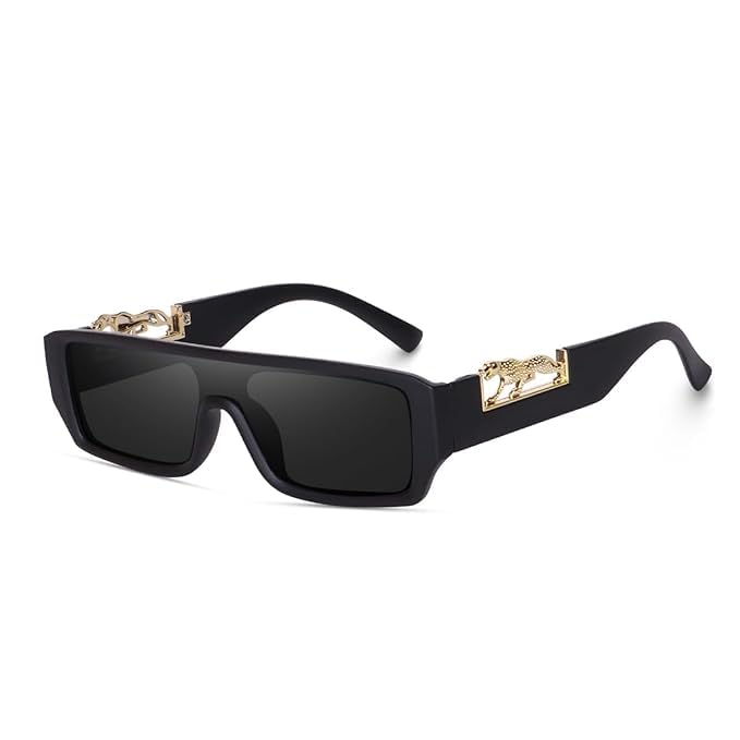 valwick Leapord Rectangular Sunglasses for Men and Women, White Frame with Gold Accent Detail, Dark Tinted Lenses-picture-32