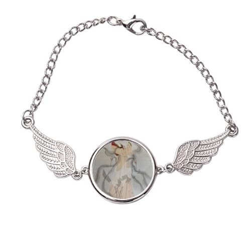 Bracelet peinture chinoise ailes d'ange en métal robuste au design éventail soigné