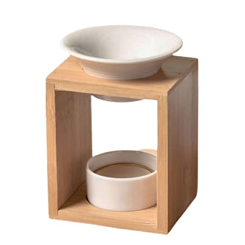 Brûle Parfum Yona - Brûleur Fondant Cire Parfumée – Diffuseur Huile Essentielle et Parfum d’Ambiance – Bougeoir Aromathérapie Porte Bougie en Bois et Céramique Décoratif - Hauteur: 12 cm - Zen’Arôme