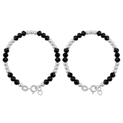 Image of Parnika (Formerly MJ 925 Traditional Silver & Black Crystals Baby Nazariya Kids Silver Bracelet in Pure 92.5 Sterling Silver for Kids - One pair