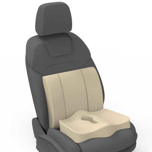 Image of Pillow Kit Memory Foam Back Support and Siting Cushion Ergonomic Adjust Sitting Position Relief Pain for Car or Office Chair. (Royal beigh, Lumbar)