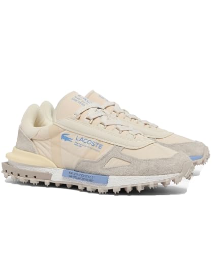 Lacoste Elite Active Zapatillas Deportivas Retro de Nailon y Ante, Ligeras, Color Crema con Detalles Azules (Sistema Tallas Calzado EU, Adulto, Hombre, Números, Mediano, 43)