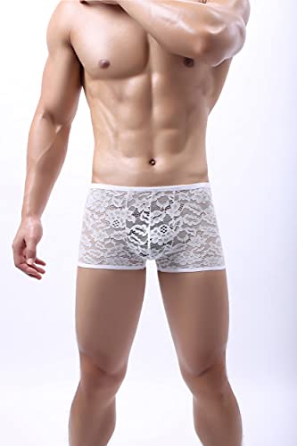 Swbreety Men's Lace Boxer Briefs Underwear Sexy See Through Underpants Bulge Pouch Trunks…4