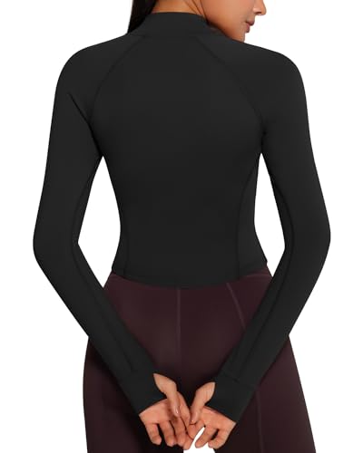 Image of AVGO Women's Workout Jacket Lightweight Zip Up Cropped Yoga Jackets Slim Fit Athletic Tops with Thumb Holes