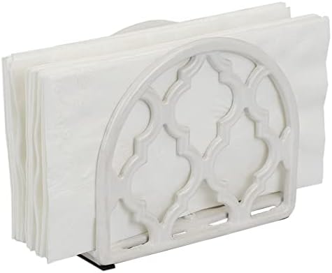 Lattice Collection Cast Iron Napkin Holder, By Home Basics (White) / Napkin Holders For Kitchen, Table Napkin Holder With Non-Skid Feet