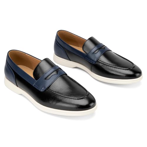 Image of Meijiana Men's Genuine Leather Loafers Slip-On Moccasins Suede Dress Shoes, Lightweight and Breathable with Rubber Sole Stylish Mens Loafers