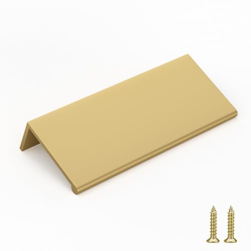 Image of Goldenwarm 5 Pack 2-1 /2in Finger Edge Pulls for Gold Drawer Pulls | Aluminum Alloy, Gold Cabinet Handles, Edge Pulls for Cabinets, Brushed Brass Handles, For Drawers, Dressers, Screws Included