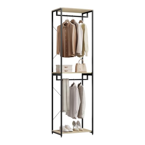 WOLTU Porte-Manteau pour Chambre Portant en Bois et Acier avec 2X Tringles pour Suspension...