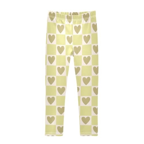 Cartoon Yellow Hearts Girls Leggings Soft Comfortable Athletic Leggings Dancing Pants for 4-10 Years
