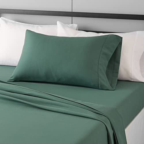 Image of Amazon Basics Lightweight Super Soft Easy Care Wrinkle Free Microfiber 3 Piece Bed Sheet Set with 14-Inch Deep Pockets, Twin, Emerald Green, Solid, Kids, Men & Women Bedding