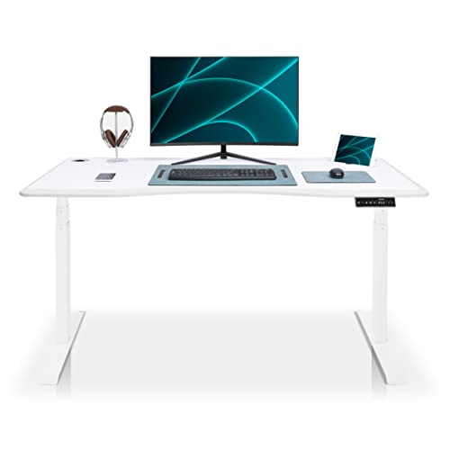 kqueo Bureau Assis Debout Dynamic 160 Smooth - Plateau incurvé 160x80 cm, 2 Moteurs, Table Reglable Hauteur 66-130cm, Panneau de Contrôle Digital (Blanc, 160x80) Cover