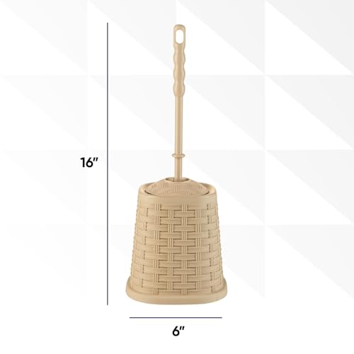 Image of Superio Wicker Style Toilet Bowl Brush and Holder (Beige), Durable Toilet Brush to Clean Bowl