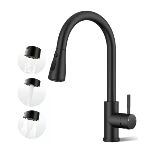 Black Kitchen Tap, Kitchen Mixer Taps with Pull Out Sprayer, 2 Modes Spray | Stainless Steel | Single Handle for Easy Control | Quick Installation