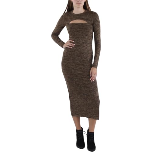French Connection Women's Sweeter Sweater Cutout Midi Dress Casual, Camel Black, S