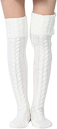 BestTas Womens Thigh High Socks, Cable Knit Over Knee Socks Long Boot Socks Stocking Leg Warmers, Long Knee High Socks for Women