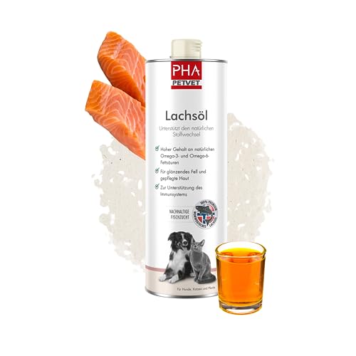 PHA - Aceite de salmón para perros, gatos y caballos, procedente de piscicultura sostenible en Noruega, ácidos grasos omega 3 y 6, aceite de 500 ml