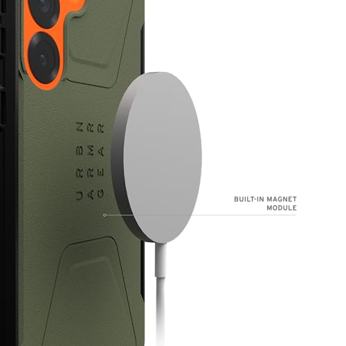 Image of Urban Armor Gear UAG Civilian Rugged Slim Fit Shockproof Protective Case Compatible with Galaxy S25 5G (2025), Magnetic Charging Compatible - Olive Drab /Orange