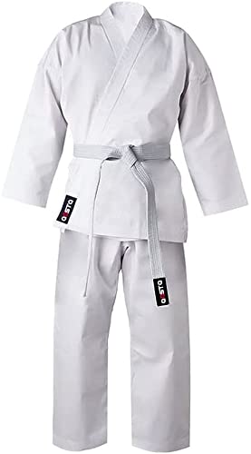 Aasta Karate Gi Suit Uniform Martial Arts Kit with white belt Polyester Cotton Blend, Light Weight, Judo Taekwondo karate suits for Men (White, 4/170)