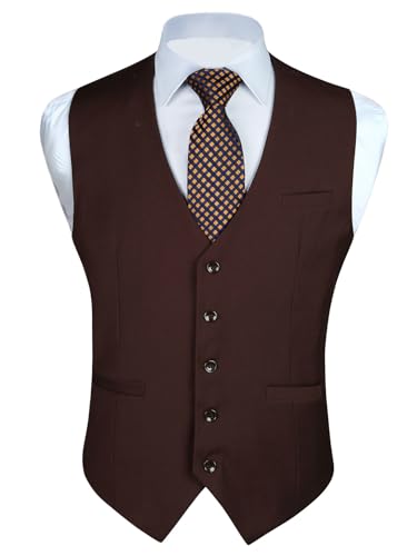 Image of Enlision Men's Suit Vest Business Formal Dress Waistcoat Solid Color Vest for Suit or Tuxedo