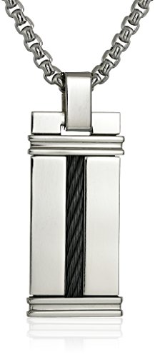 Edward Mirell "Cable Squared" Men's Titanium with Dog Tag Pendant Necklace, 20"