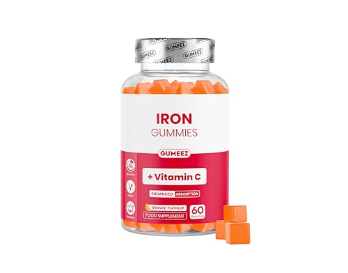 Iron Gummies with Vitamin C High Strength Iron Supplement for Energy & Tiredness Enhanced Absorption Vegan Non-GMO Orange Flavour 60 Gummies