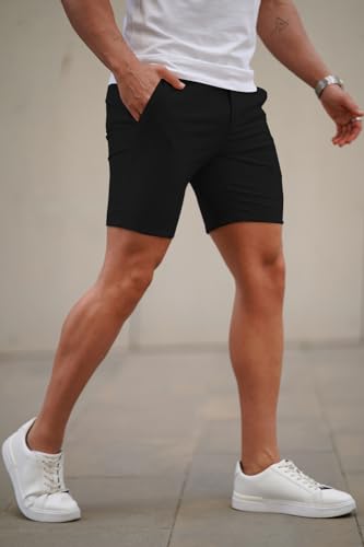 Image of GINGTTO Mens Slim Fit Shorts Plaid Chino Short Tapered Leg Skinny Stretch