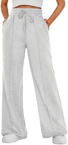 AUTOMET Womens Wide Leg Sweatpants Baggy Lounge Travel Cargo Pants Plus Size Fall Fashion Outfits 2025 Winter Clothes Gray L