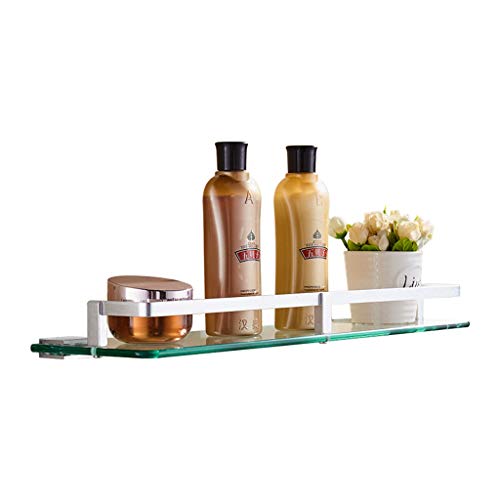Estante de cristal de baño montado en la pared, elegante estante de aluminio y vidrio templado de 60 cm, organizador frontal de espejo duradero para almacenamiento de ducha y eficiencia de espacio