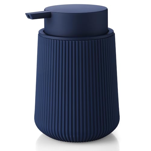 YAUKPH Striped Liquid Hand Soap Dispenser with Leak-Proof Pump for Bathroom and Kitchen Countertop 11oz Navy Blue