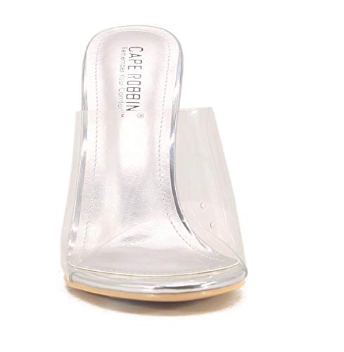 Cape Robbin Fusion Clear Chunky Block High Heels for Women, Transparent Booties for Women3