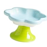 MOAIYU Ceramic Pet Bowl Flower Shape Cats Food Dish Nonslip Elevated Stand Feeding Plate for Neck Protections and Easy
