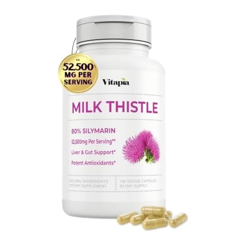 Vitapia Organic Milk Thistle 70:1 Extract 52,500mg with 80% Silymarin for Liver Health, Cleanse, Detox & Antioxidant Support - 180 Veggie Capsules - Non-GMO, Gluten-Free, Vegan-Friendly Supplement Cover