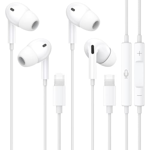 Sftoep 2 Packs In-Ear Kopfhörer für iPhone, [MFi-Zertifiziert] Kopfhörer HiFi Audio Stereo, mit Mikrofon und Lautstärkeregler, Kopfhörer Lightning mit iPhone 14/14...