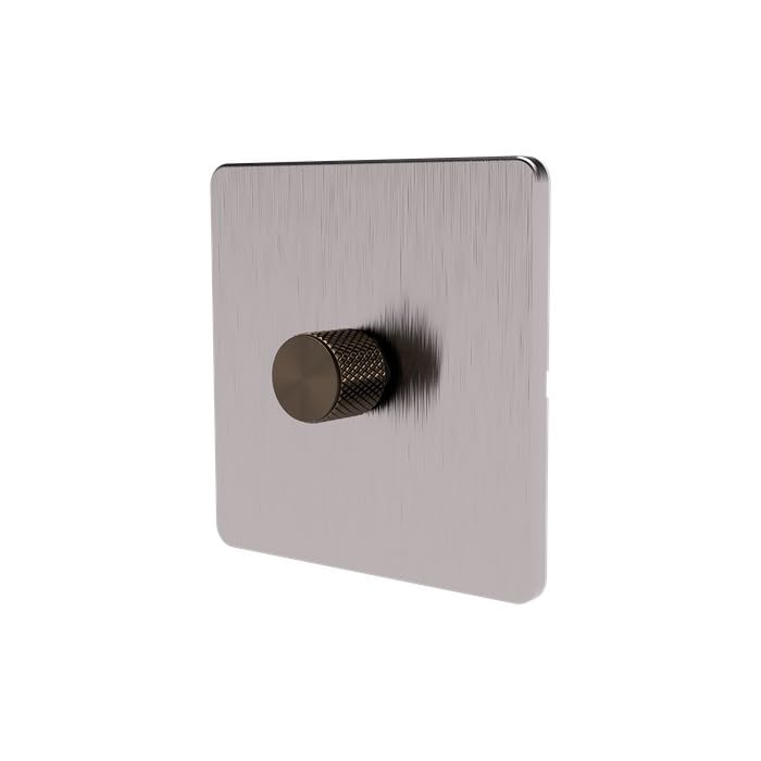 SAMOTECH Smart Matter Dimmer Switch Push On/Off-Rotary control for LED and Halogen Lights - Metal Faceplate & Metallic Knob - Brushed Chrome/Antique Brass 1-Gang
