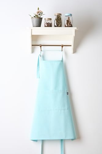 Image of Cotton Kitchen Apron for Women & Men - Set of 1 - Uni Plain, (28 inch X32 inch) Durable Apron with Spacious Pocket - Perfect Kitchen Set for Home or Professional Use - Baby Blue