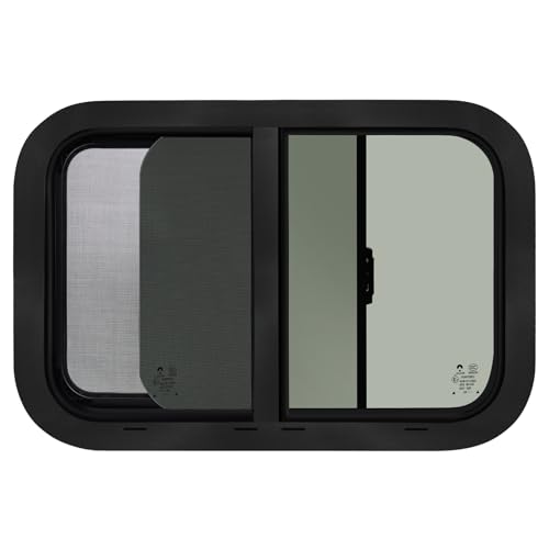 Image of 18 inchW x 15 inchH RV Windows for Cargo Trailer Camper,Tinted Horizontal Sliding | RV Cargo Trailer Camper Window Replacement w /Screen&Trim Ring,Fit 15 /16 inchor 1-3 /8 inch Thick Wall,Allow Error 1 /16 inch,DOT Approved