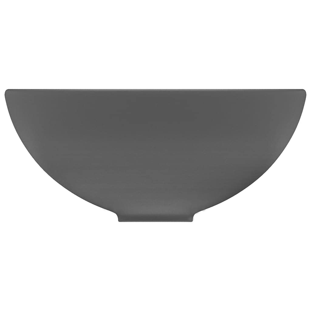 Lavabo de lujo redondo mate gris oscuro de cerámica 32,5 x 14 cm para cuarto de baño invitados inodoro con orificio de desagüe 4,5 cm ideal para montaje y renovación de lavabos