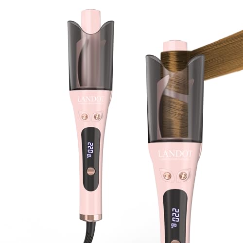 LANDOT Rizador de Pelo Automatico - 8 Niveles de Temperatura 150-220°C, Función Dual de Rotación, Diseño Anti-Quemaduras, Operación Simple para Mujeres Jóvenes, Niñas y Amigas (Rosa)