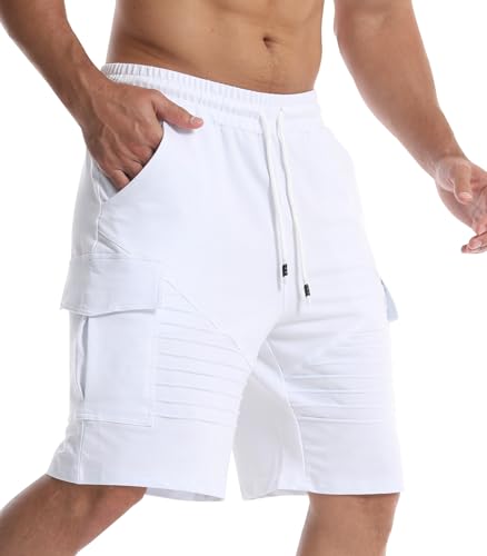Suwangi Pantalones Cortos para Hombre Pantalones Cortos de Casual Verano Cordones Elásticas Ajustable Cintura con Multibolsillos
