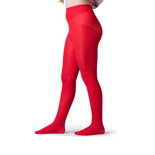 Silky Toes Girls Opaque Microfiber Tights (1 Pair) Black White or Colored Nylon Stockings for Kids and Toddlers Every Size (Red 1pk 14-16)