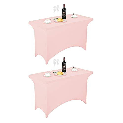 Image of FORLIFE 2Pack Spandex Table Covers,Fitted Tablecloth for Rectangular Tables, Stretch Patio Table Covers, Universal Spandex Table Cover for Wedding, Banquet, Party (4ft, Blush Pink)