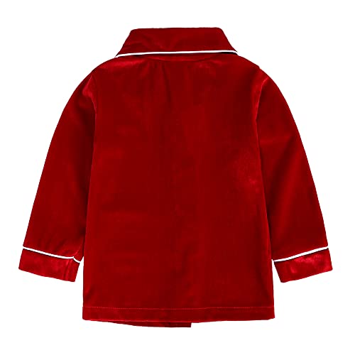 MYGBCPJS Kids Velvet Pajamas Toddler Button-Down Solid Long-Sleeve T-Shirt Top + Pants 2PCS Christmas Outfits Clothes2