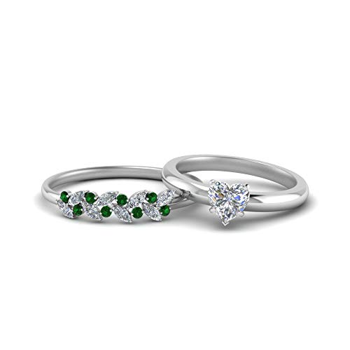 Image of Choose Your Gemstone Unique Diamond CZ Bridal Ring Set 925 Sterling Silver Heart Shape Wedding Ring Sets Matching Jewelry Wedding Jewelry Easy to Wear Gifts US Size 4 to 12