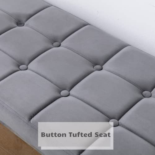 Heah-Yo Modern Button Tufted Bench, Velvet Ottoman Dining Bench, Stylish Footstool For Entryway Bedroom Kitchen Dining Table, Grey #TOP5