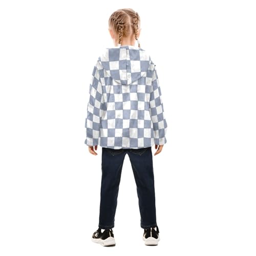 GuoChe Blue Checkered Gray Plaid Kids Sherpa Jacket4